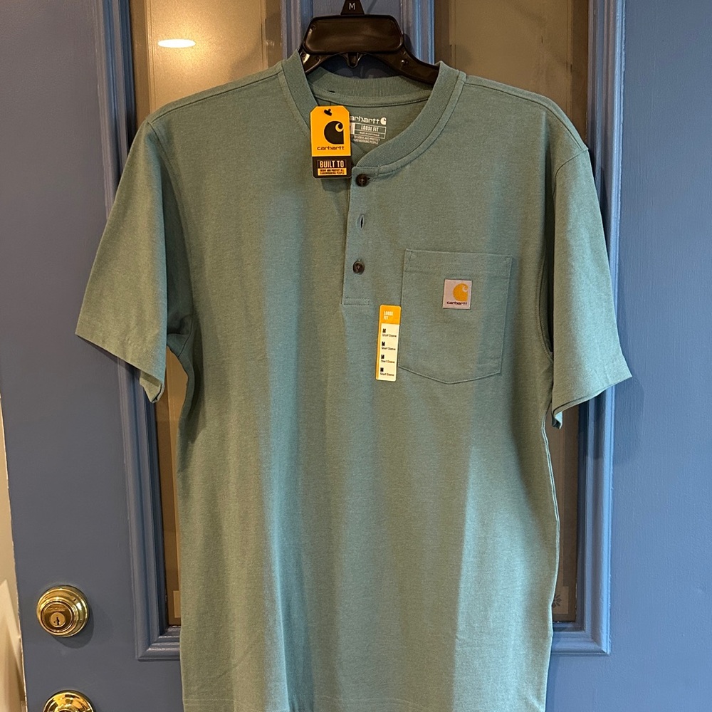 Carhartt Short Sleeve Henley Pocket Tee in Teal Green
